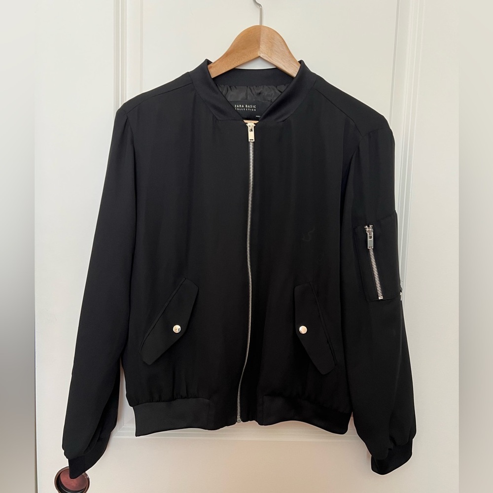 Zara Black Bomber Jacket - Picture 3 of 7